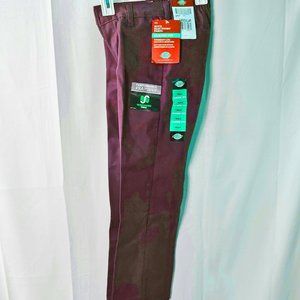 NWT Dickies Boys Maroon Classic Fit Straight Leg Flat Front Pants Size 7 Reg